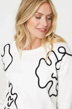 Abstract Print Scoop Neck Pullover
