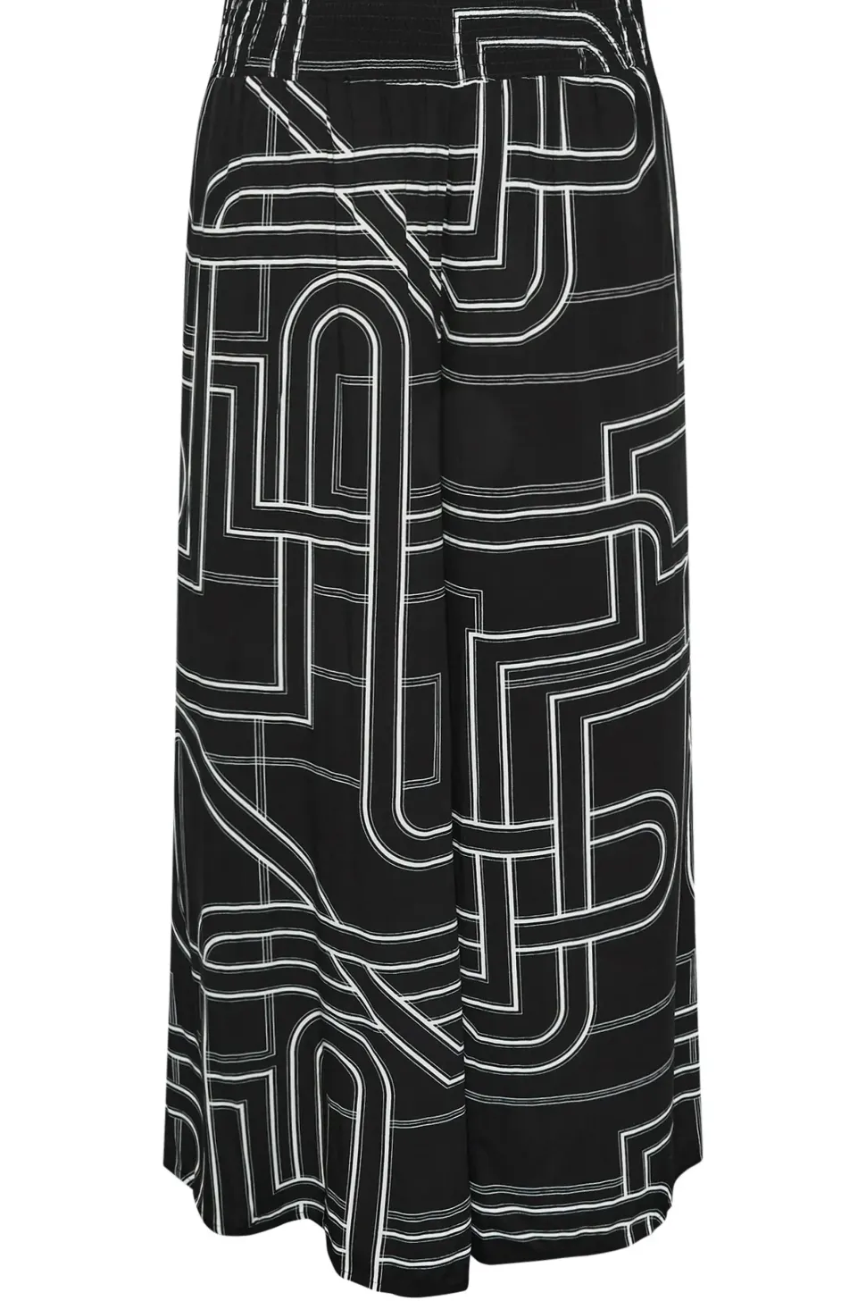 Abstract Print Shirred Wide Leg Trousers