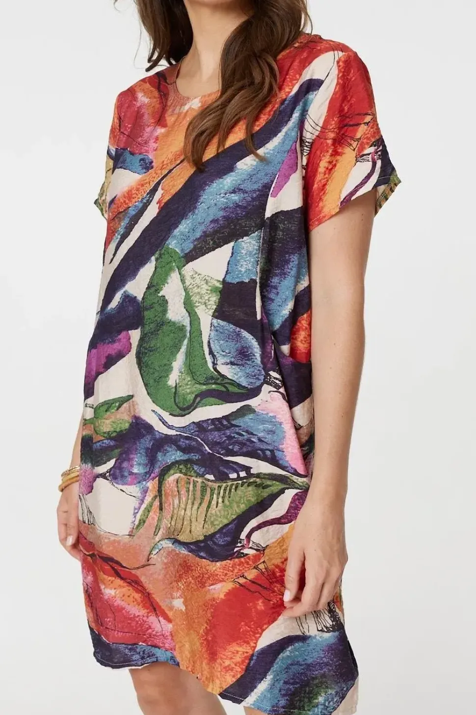 Abstract Print Short Sleeve Shift Dress
