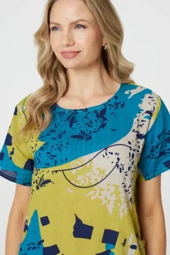 Abstract Print Short Sleeve Shift Dress