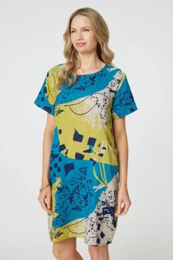 Abstract Print Short Sleeve Shift Dress