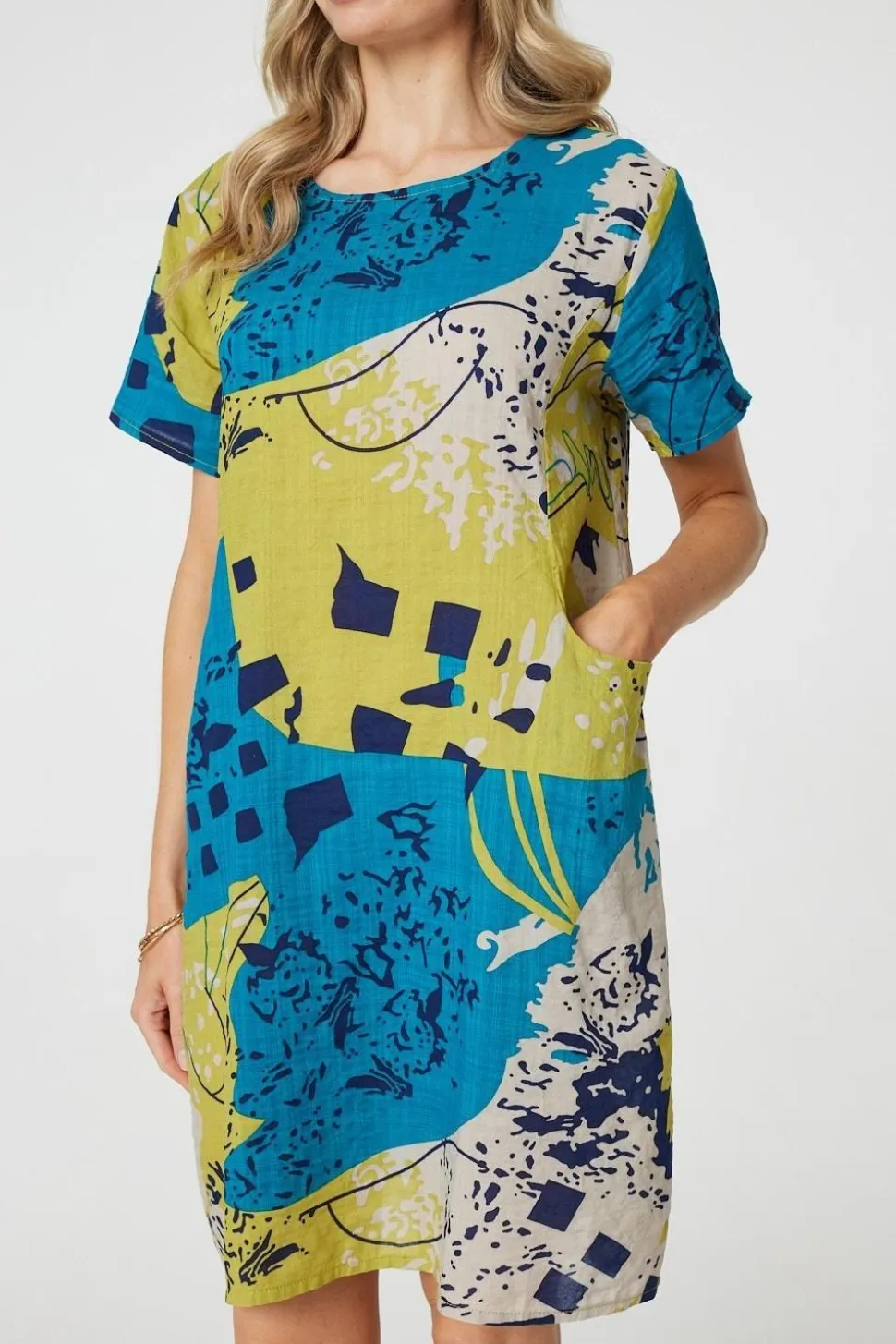 Abstract Print Short Sleeve Shift Dress