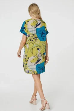 Abstract Print Short Sleeve Shift Dress