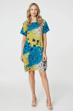 Abstract Print Short Sleeve Shift Dress