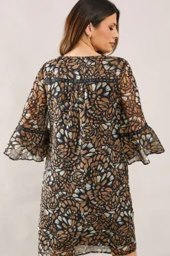Abstract Print Sleeve Detail Shift Dress