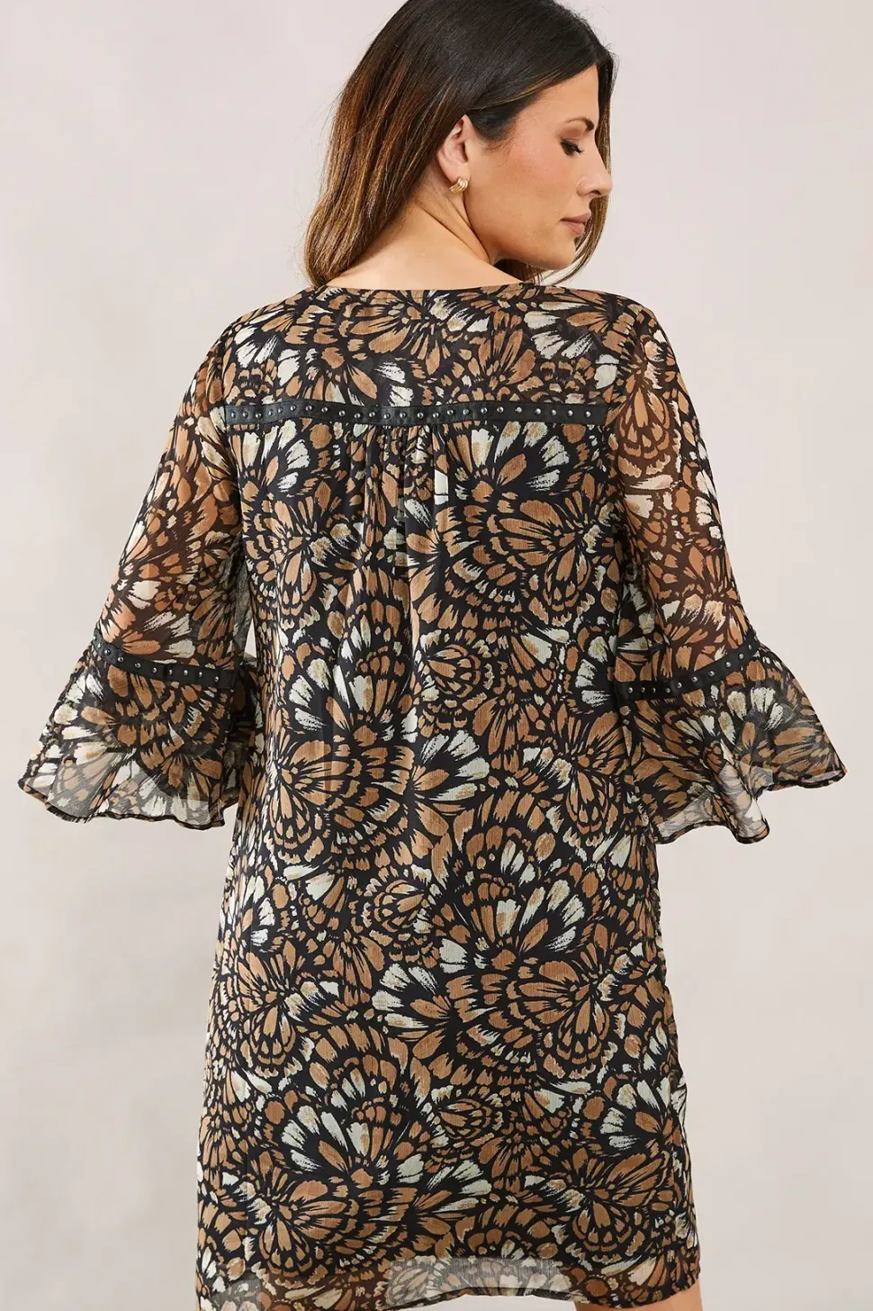 Abstract Print Sleeve Detail Shift Dress