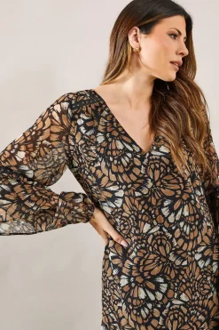 Abstract Print Sleeve Detail Shift Dress