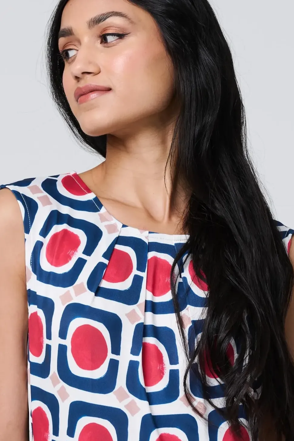 Abstract Print Sleeveless Knee Length Dress