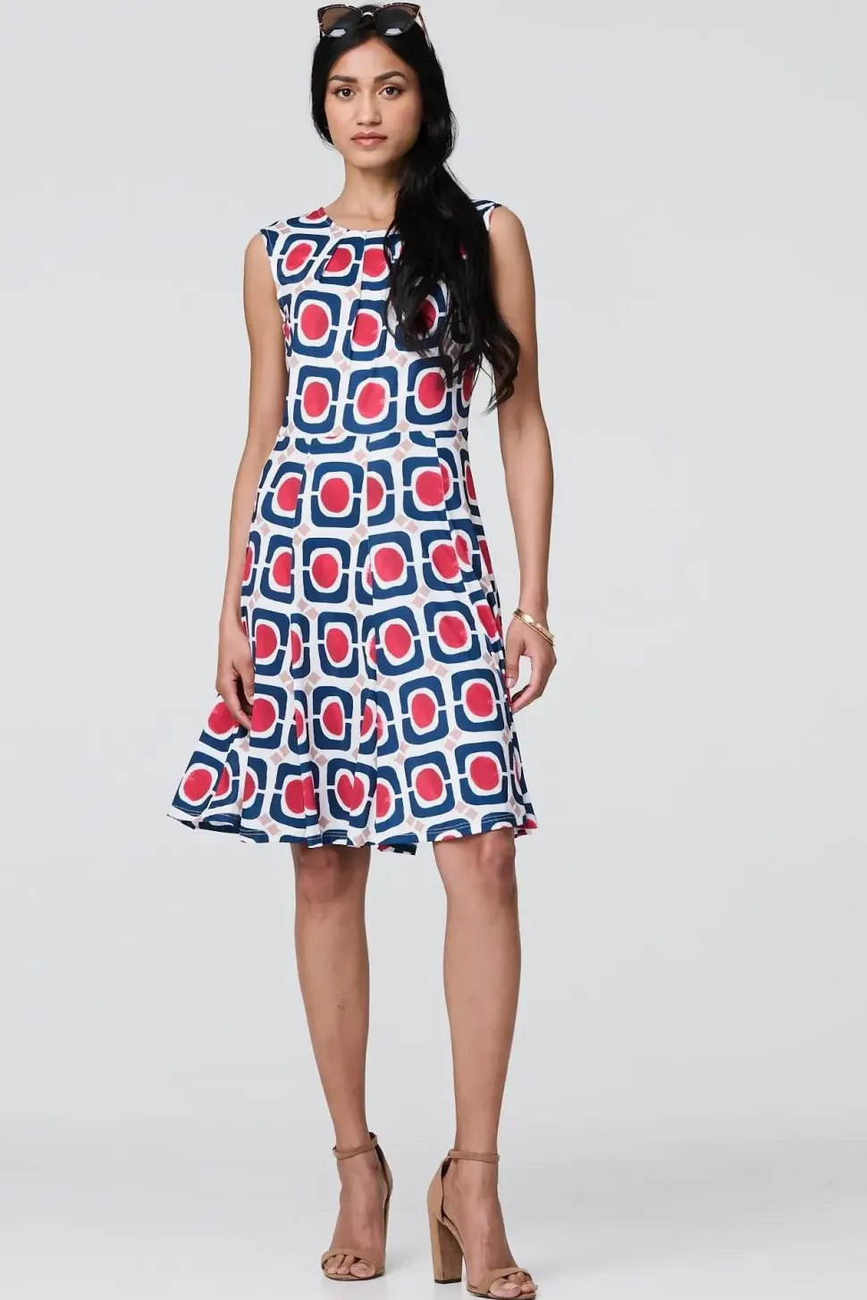 Abstract Print Sleeveless Knee Length Dress
