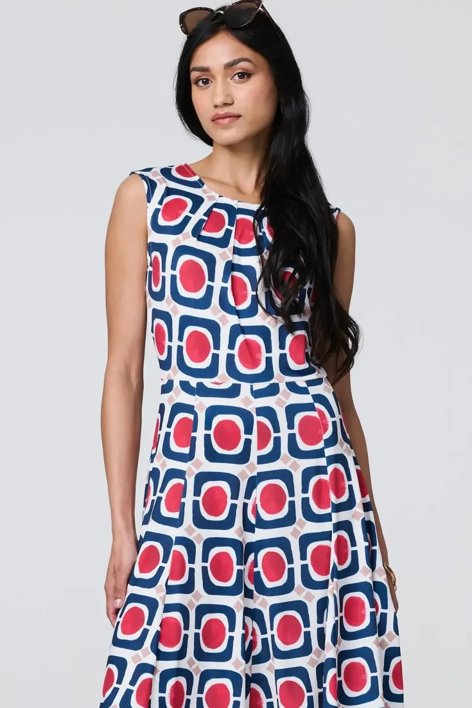 Abstract Print Sleeveless Knee Length Dress