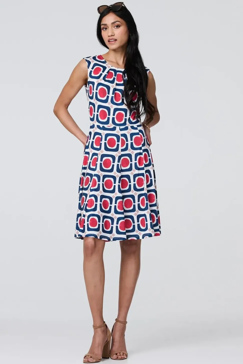 Abstract Print Sleeveless Knee Length Dress