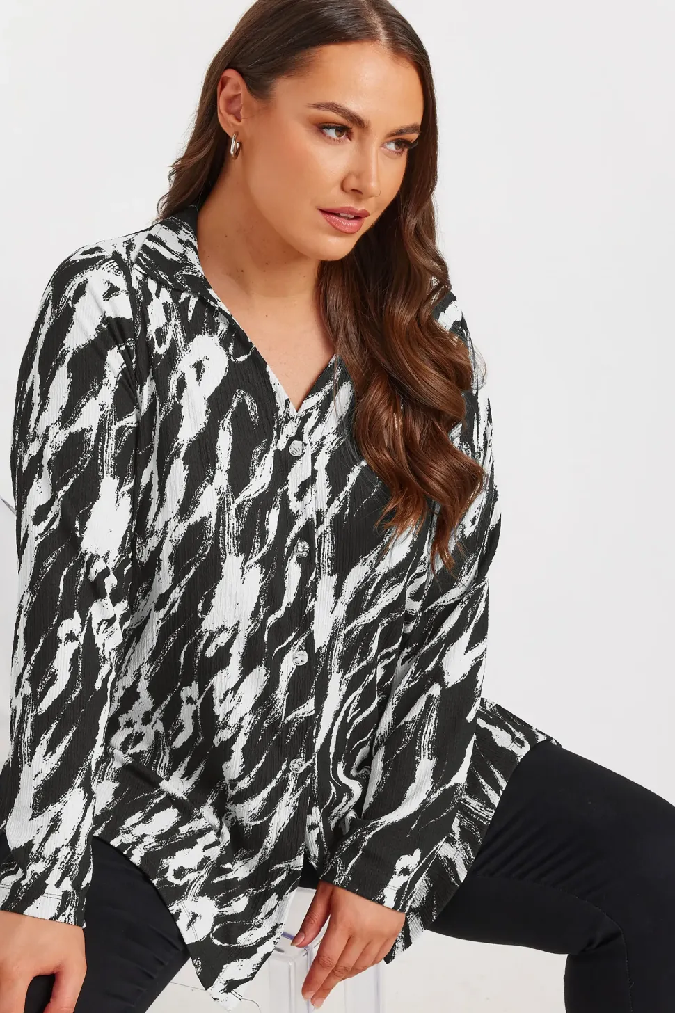 Abstract Print Textured Shirt