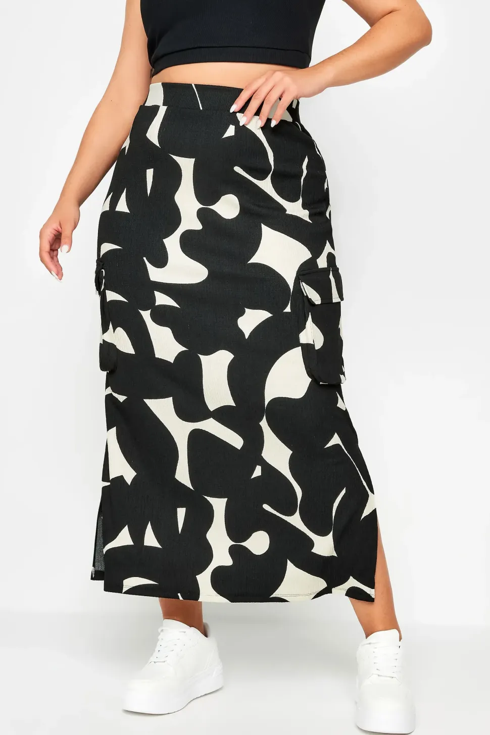 Abstract Print Textured Utility Maxi Skirt