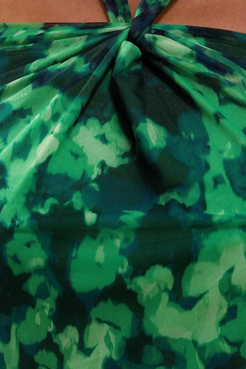 Abstract Print Twist Mesh Midi Dress