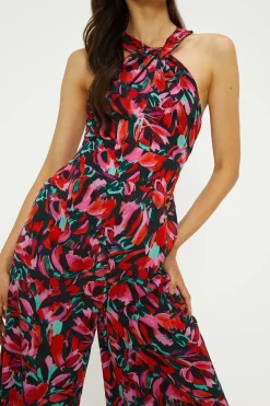 Abstract Print Twist Neck Lined Jumpsuit