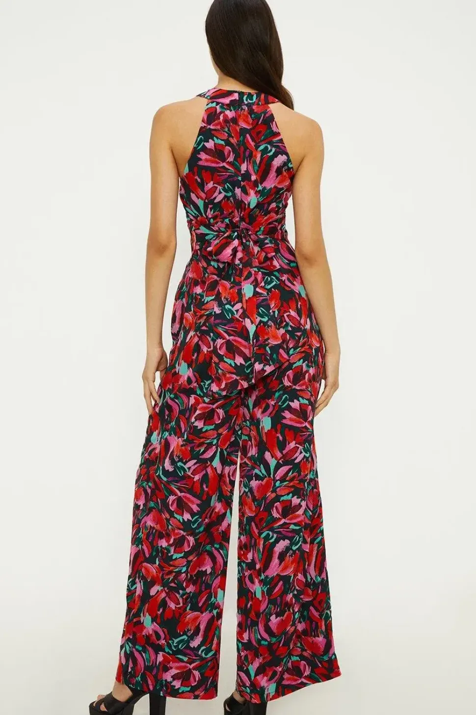 Abstract Print Twist Neck Lined Jumpsuit