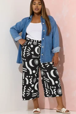 Abstract Print Wide Leg Cropped Trousers