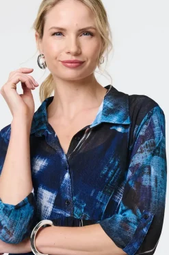 Abstract Sheer Curve Hem Longline Shirt