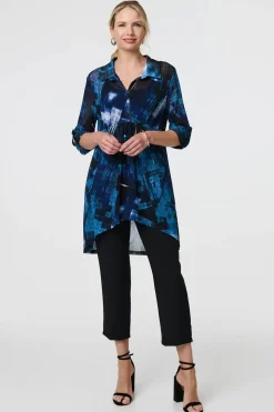 Abstract Sheer Curve Hem Longline Shirt