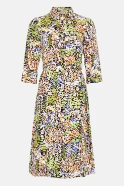 Abstract Smudge Roll Sleeve Shirt Dress
