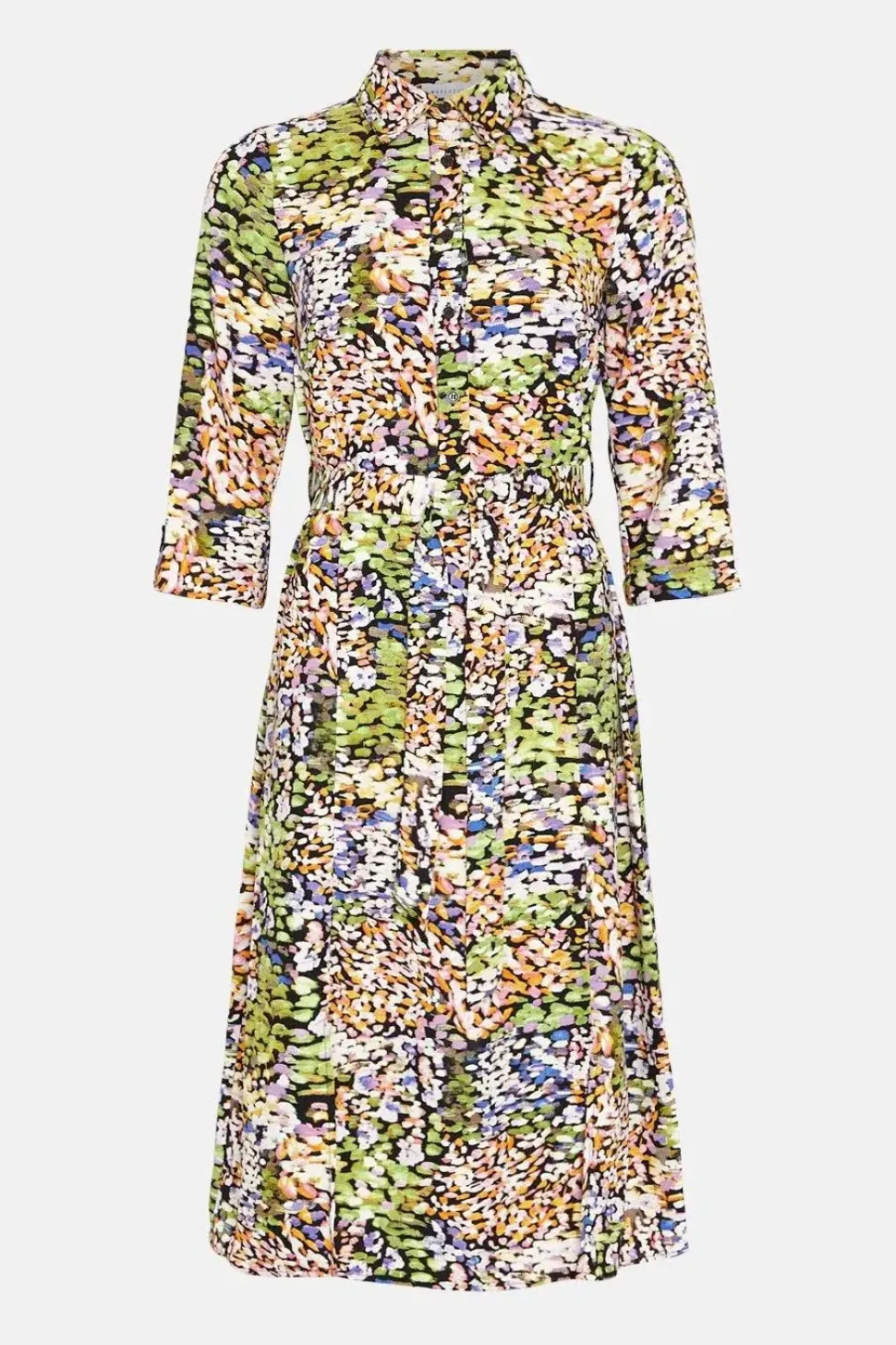 Abstract Smudge Roll Sleeve Shirt Dress