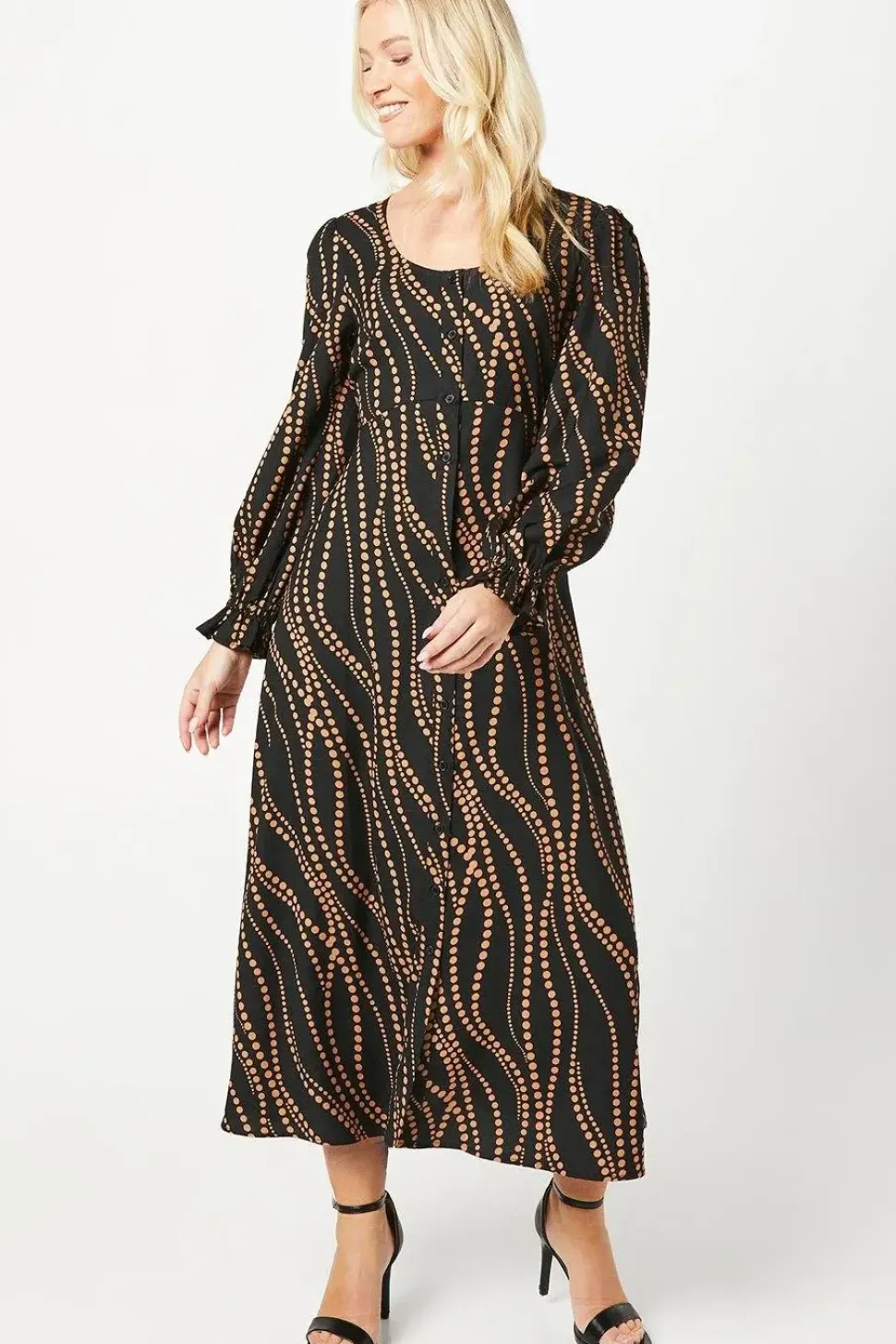 Abstract Spot Scoop Neck Shirt Dress