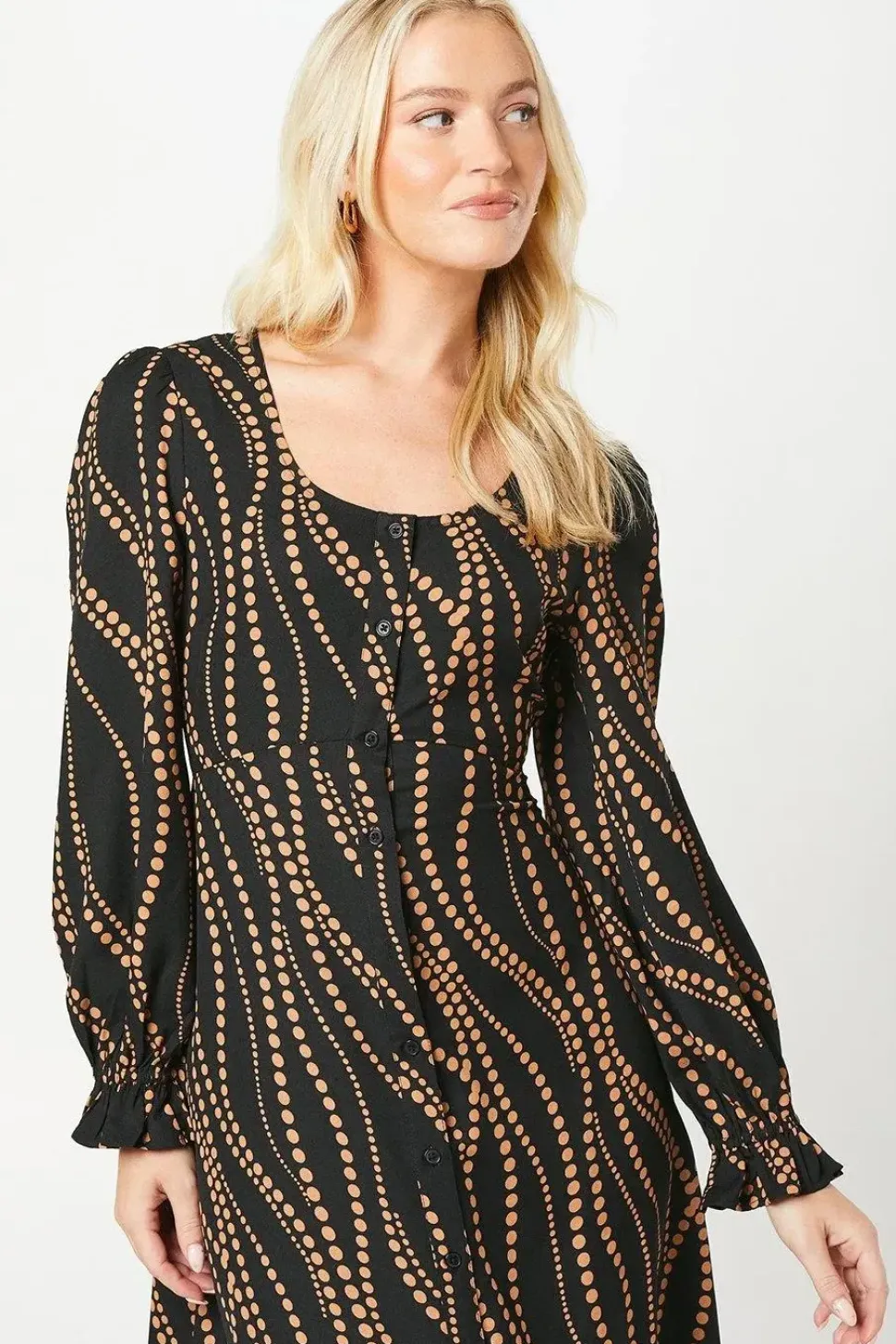 Abstract Spot Scoop Neck Shirt Dress