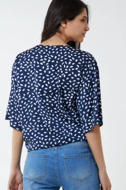 Abstract Spot Tie Front Batwing Top