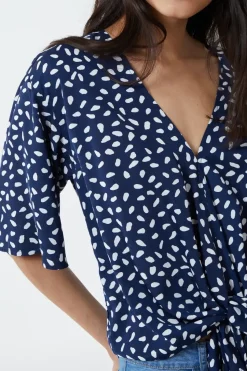 Abstract Spot Tie Front Batwing Top