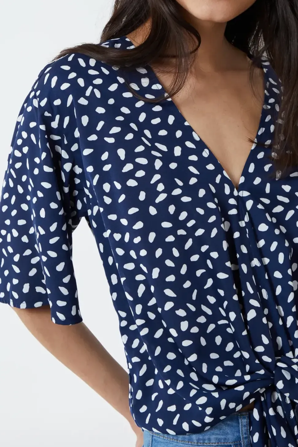 Abstract Spot Tie Front Batwing Top