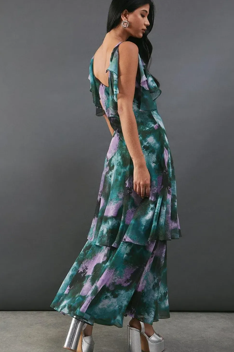Abstract Strappy Chiffon Tendril Layer Midi Dress