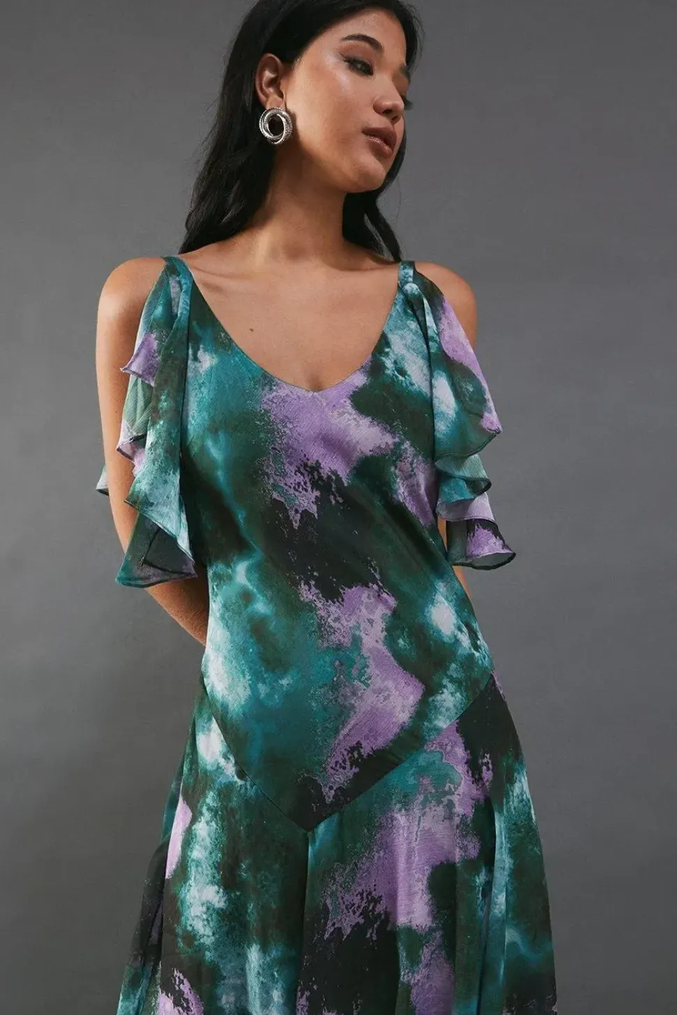 Abstract Strappy Chiffon Tendril Layer Midi Dress