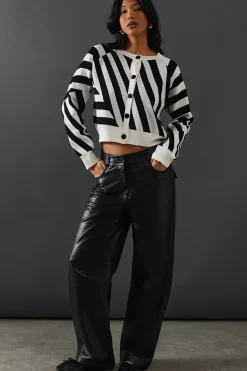 Abstract Stripe Button Down Crop Cardigan