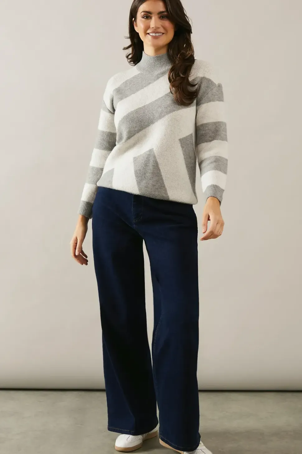 Abstract Stripe High Neck Jumper