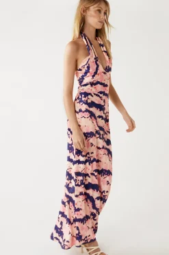 Abstract Tie Dye Halter Cross Neck Slip Dress