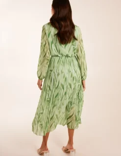 Abstract Wrap Pleated Midi Dress