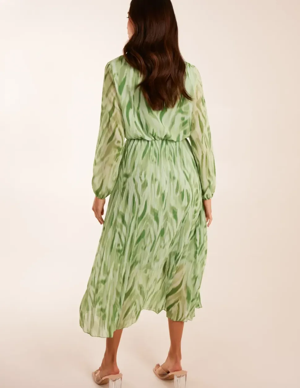 Abstract Wrap Pleated Midi Dress