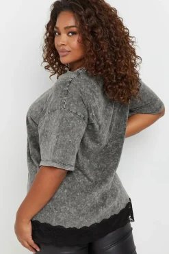 Acid Wash Lace Hem T-Shirt