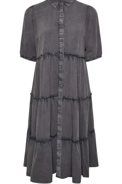 Acid Wash Tiered Shirt Dress