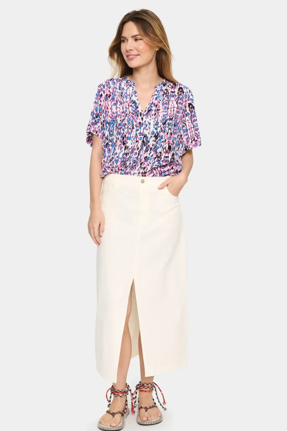 Agnes Short Sleeve V-notch Neck Blouse-