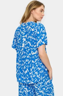 Agnes Short Sleeve V-notch Neck Blouse-