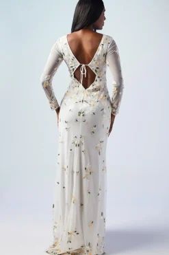 All Over Embroidered Wildflower Long Sleeve Wedding Dress