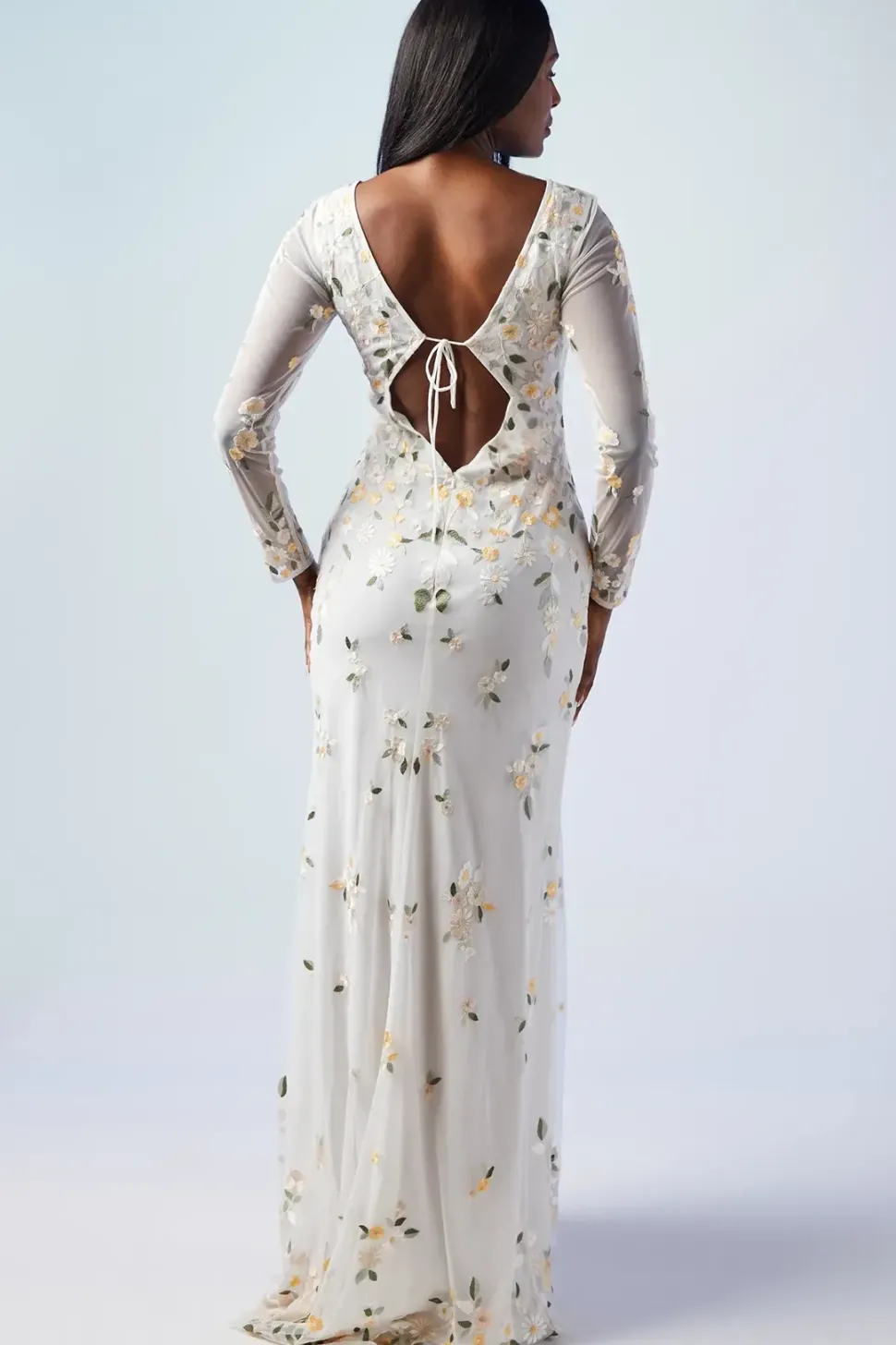 All Over Embroidered Wildflower Long Sleeve Wedding Dress