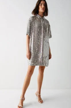 All Over Sequin Shirt Dress