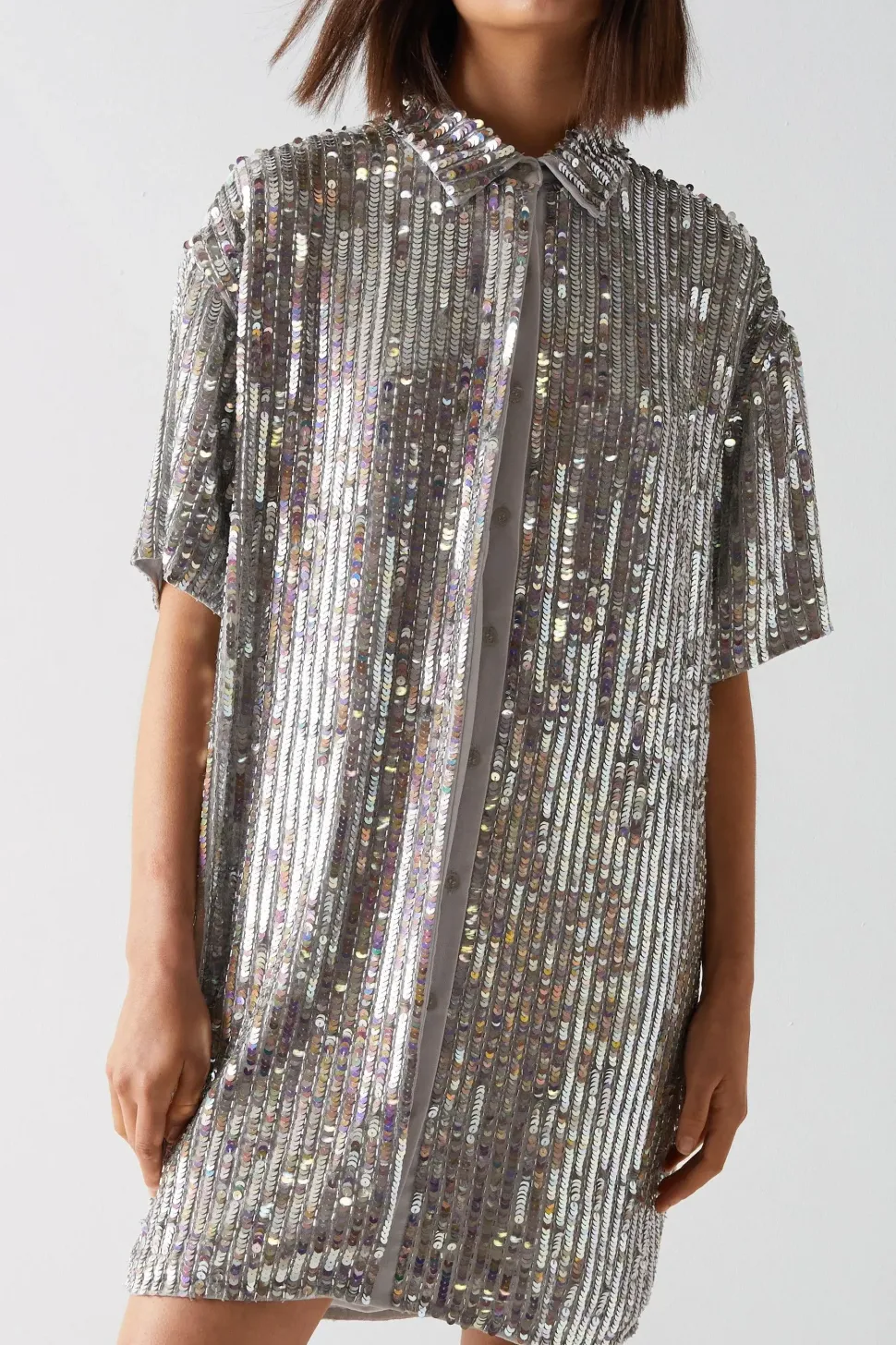 All Over Sequin Shirt Dress