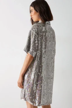 All Over Sequin Shirt Dress