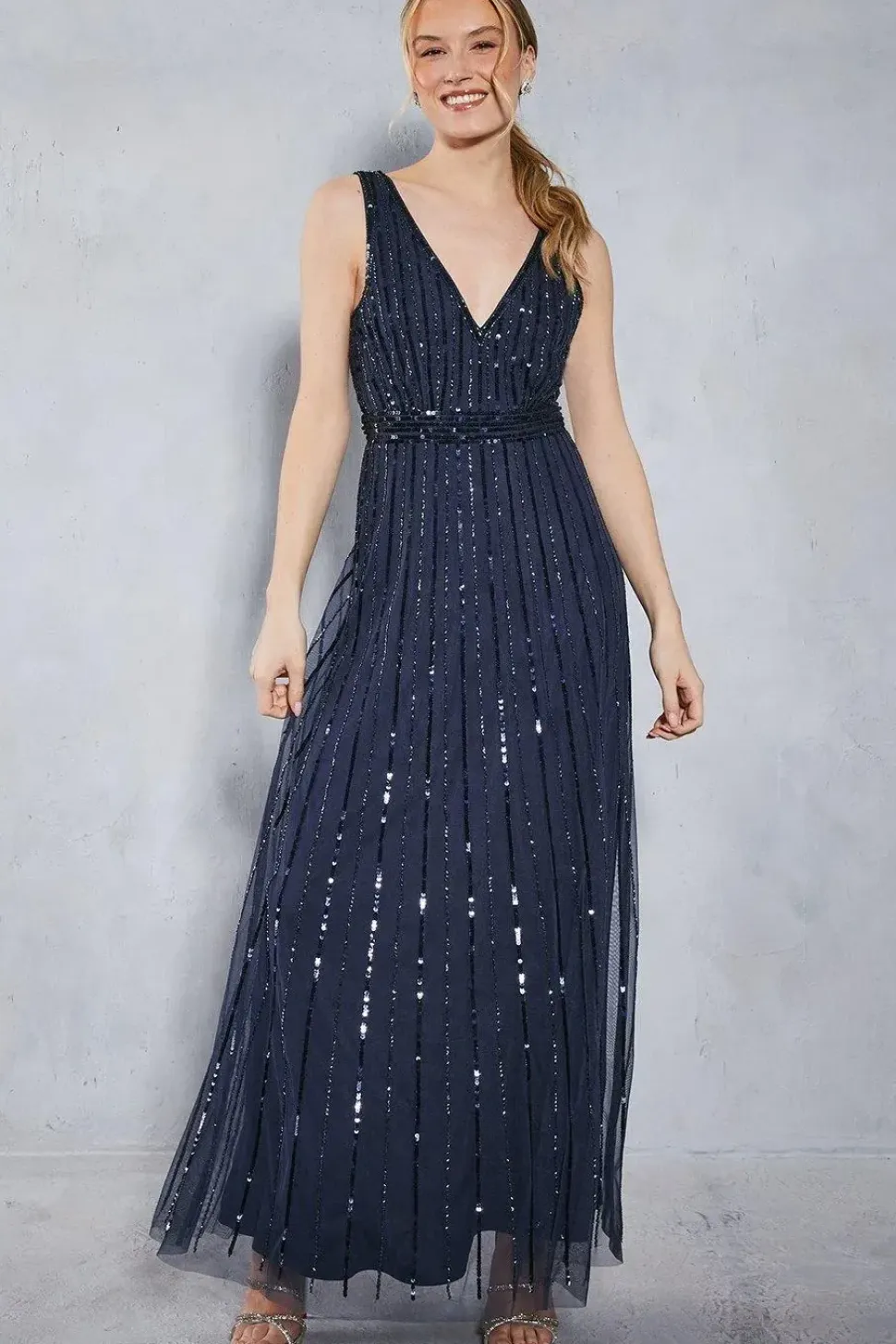 All Over Sequin V Neck Maxi Dress