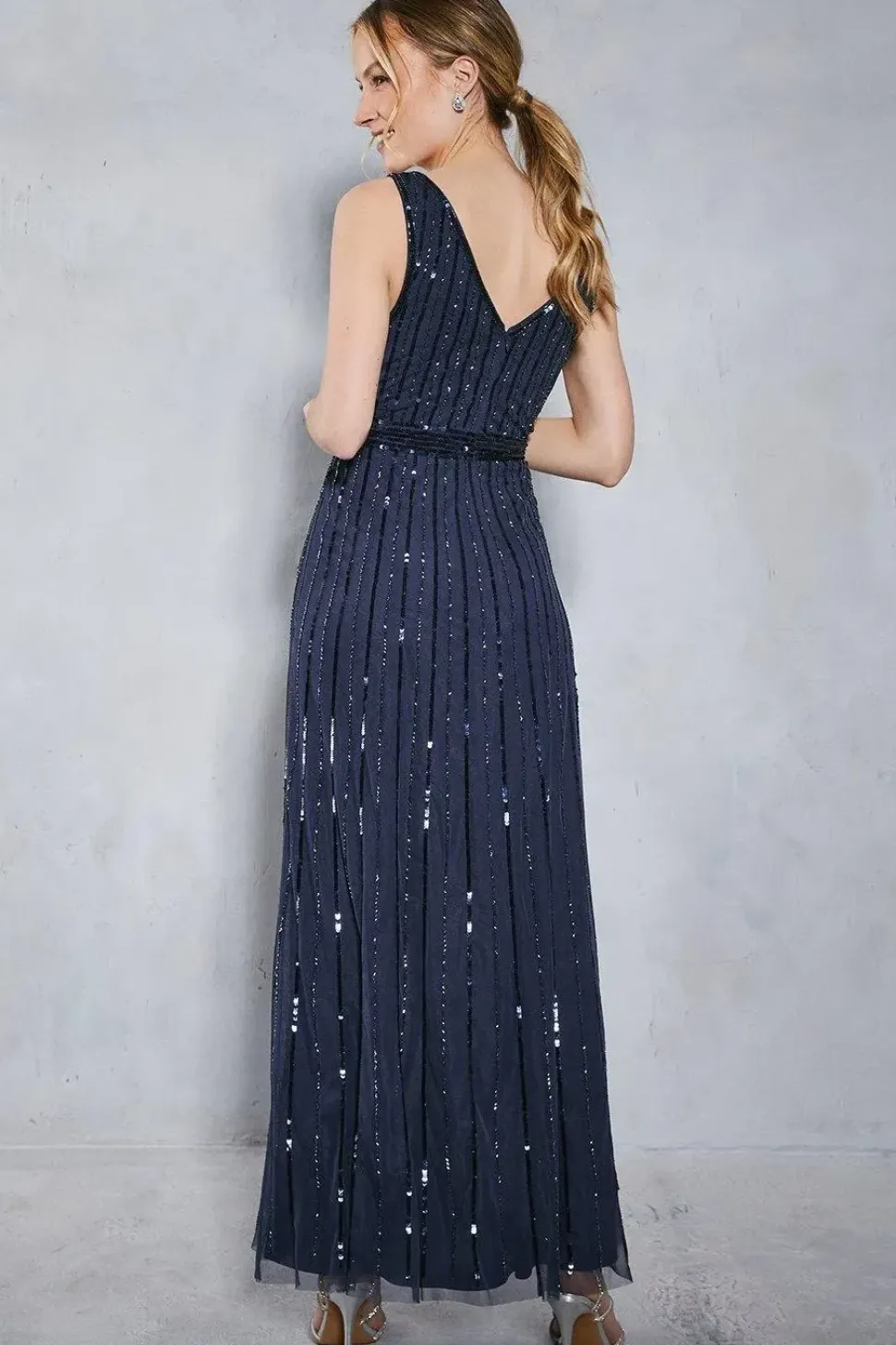All Over Sequin V Neck Maxi Dress