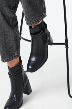 Alma High Block Heel Buckle Detail Ankle Boots