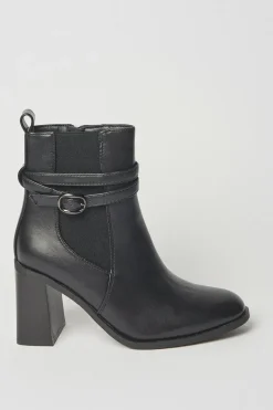 Alma High Block Heel Buckle Detail Ankle Boots